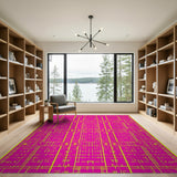 Vibrant Pink Neon Yellow Geometric Grid Rug