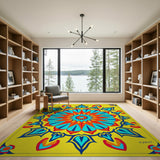 Vibrant Yellow Mandala Area Rug