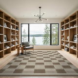 Brown Tan Geometric Grid Block Rug