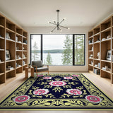 Pink Floral Vintage Area Rug Black Gold Border