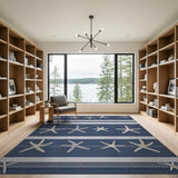 Coastal Beach Blue and Teal Navy Starfish Striped Coastal Area Rug