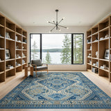 Blue Teal Southwestern Geometric Blue and Teal Area Rug