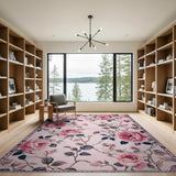 Floral Vintage Pink Rose Floral Area Rug