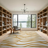 Golden Wavy Lines Abstract Area Rug