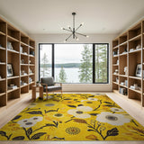 Sunny Yellow Floral Area Rug with White Blooms