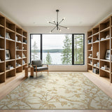 Beige and Neutral Elegant Beige Floral Vine Area Rug