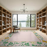 Blush Pink Floral Butterfly Border Area Rug