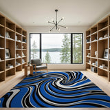 Swirling Blue Wave Abstract Area Rug