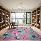 Teal Daisy Florals on Hot Pink Area Rug