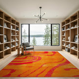 Vibrant Red Orange Swirl Abstract Area Rug
