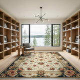 Ivory Peony Floral Persian Area Rug