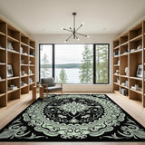 Ornate Teal Medallion Persian Traditional Persian Area Rug