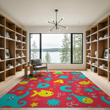 Playful Cartoon Elephants Fish Kids Area Rug
