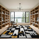 Whimsical Black White Cat Checkerboard Area Rug