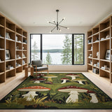 Whimsical Green Mushroom Forest Rug with Snail