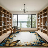 Elegant Blue Butterfly Gold Floral Border Rug