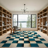 Teal Ivory 3D Geometric Cube Area Rug