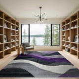 Abstract Area Purple Grey Abstract Wave Area Rug