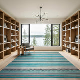 Blue and Teal Teal Striped Woven Area Rug