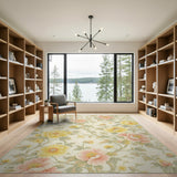 Vintage Peony Floral Area Rug in Yellow Pink