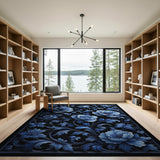 Elegant Blue Peony Floral Area Rug