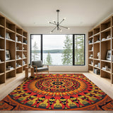 Vibrant Orange Mandala Geometric Area Rug