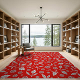 Vibrant Red Daisy Leaf Outline Area Rug