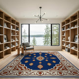 Navy Blue Traditional Persian Area Rug with Ornate Paisley Border