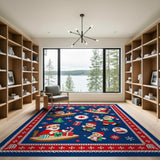 ODIKA Christmas Washable Area Rug - Festive Santa & Elves Low Pile Non-Slip Holiday Decor