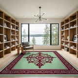 Ornate Mint Green Medallion Area Rug