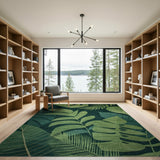 Coastal Beach Lush Monstera Palm Leaf Green Area Rug