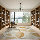 Beige and Neutral Beige Abstract Leaf Area Rug
