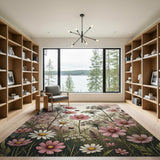Pink Cosmos Daisy Wildflower Area Rug