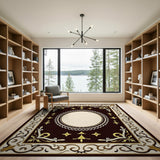 Ornate Gold Fleur-de-Lis Medallion Rug