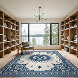 Navy Ornate Sunburst Medallion Rug