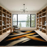 Gold Silver Brush Stroke Abstract Area Rug