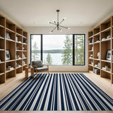 Bold Navy White Vertical Stripe Area Rug