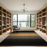 Modern Geometric Striped Area Rug in Black Tan Orange