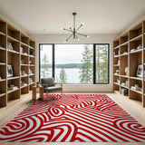 Red Bold Red Swirl Abstract Area Rug