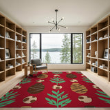 Red Pinecone Fern and Truffle Pattern Rug