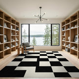 Grid Geometric Modern Bold Black White Geometric Grid Area Rug