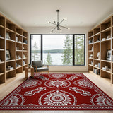 Red Heritage Tribal Area Rug with White Floral Motifs