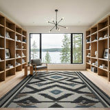Southwestern Geometric Area Rug in Black Beige Teal