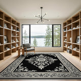 Elegant Black White Ornate Medallion Area Rug