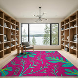 Vibrant Pink Monstera Leaf Area Rug