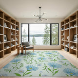 Mint Green Blue Cornflower Daisy Area Rug