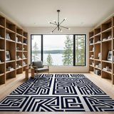Black Geometric Maze Labyrinth Area Rug