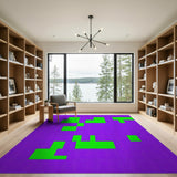 Purple Rug with Bold Green Geometric Blocks