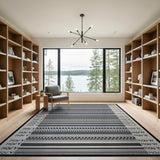 Textured Black White Striped Geometric Area Rug