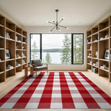 Rustic Farmhouse Classic Red White Gingham Check Area Rug